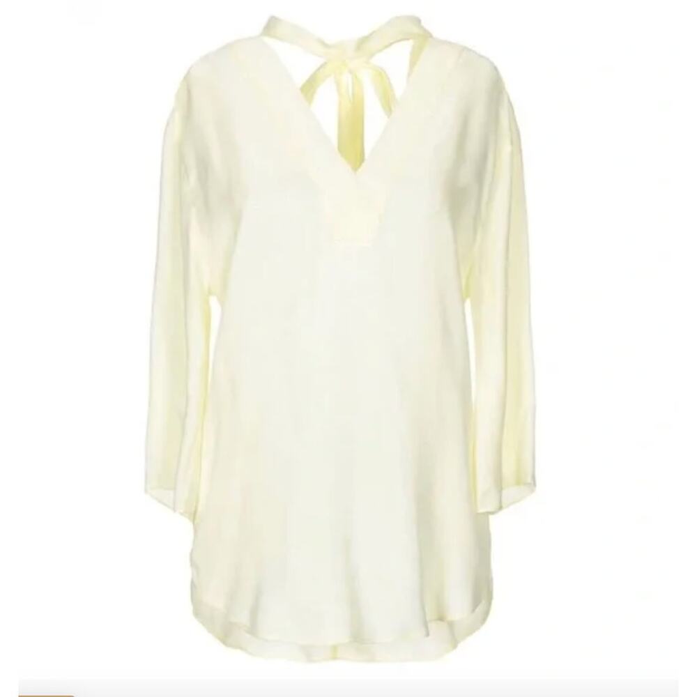SANDRO Renza Bow Light Yellow V-Neckline 3/4 Sleeve Blouse Top Size 2 NEW